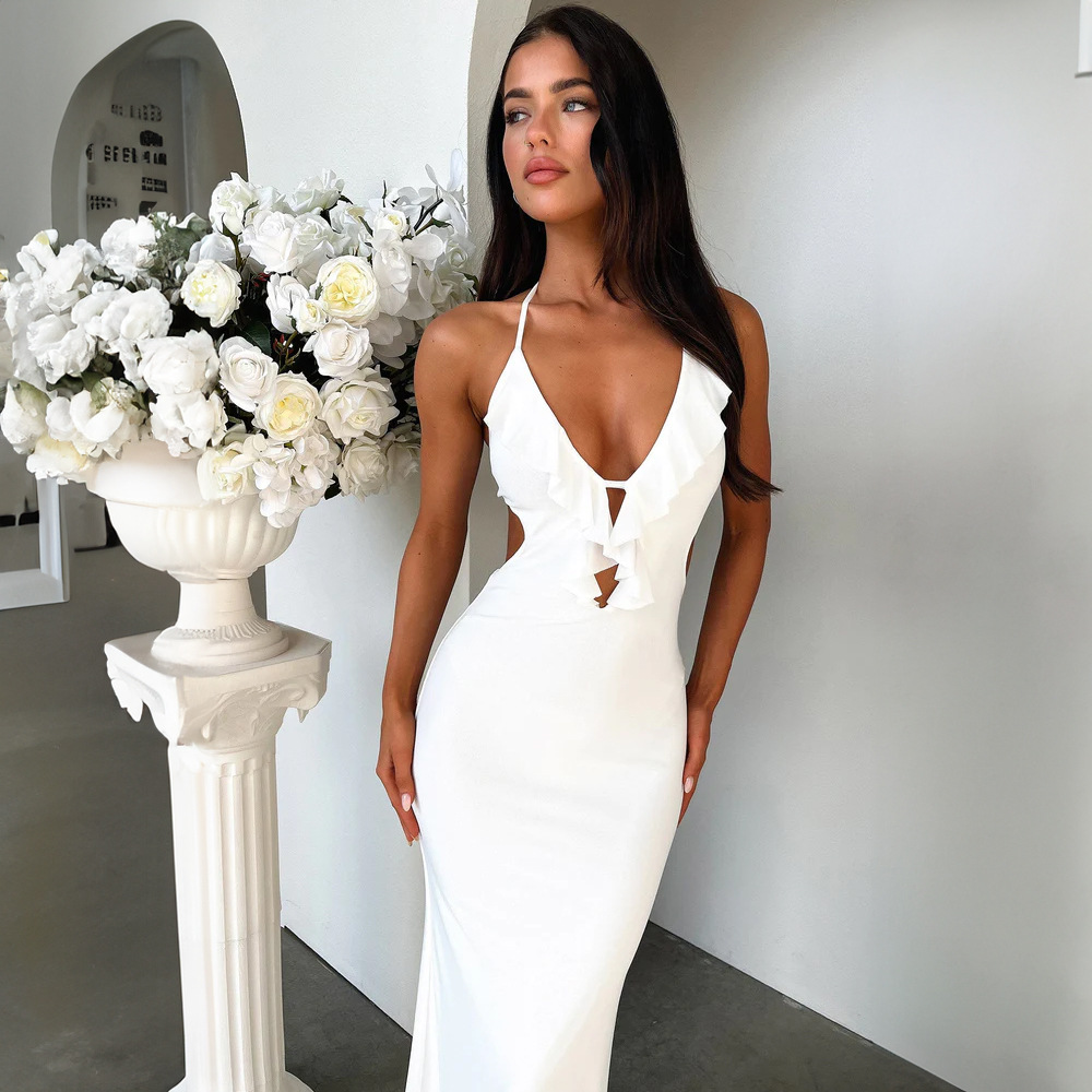 315g Weight Maxi Long Dress Dress Length Type Sleeveless Sleeve Length Strap Dress Dresses Type Spandex, Polyester Fabric Type High Waist Waist Line Holiday, Daily Occasion Halter Neck Neckline Slim Fit Type Solid Color Pattern Summer Season Women's Gender Streetwear Style Wholesale Women's Streetwear Solid Color Holiday Daily Halter Neck Sleeveless Strap Dress 10