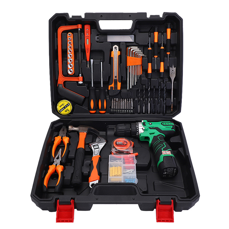 Conjunto de taladro eléctrico de litio Caja de Herramientas destornillador eléctrico doméstico combinación traje de herramienta de taladro eléctrico de mano al por mayor