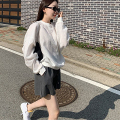 设计感小众白色薄款休闲卫衣女2025春季新款学院慵懒风bf圆领上衣