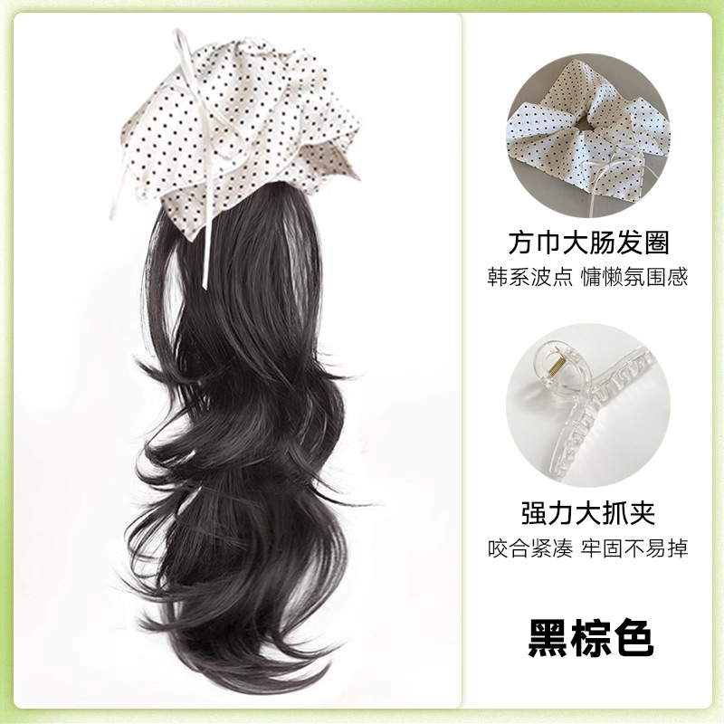 [땡땡이 사각머리끈] 포니테일클립-블랙브라운