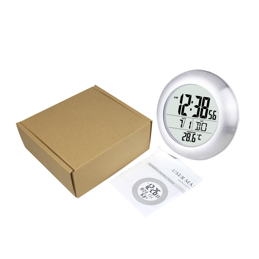Reloj de succión transfronterizo impermeable temperatura baño reloj inglés electrónico digital Reloj moda Hotel redondo Reloj de pared