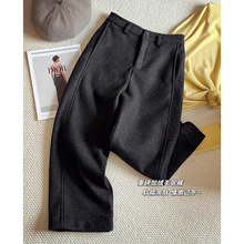 高级感加绒加厚窄版阔腿毛呢九分裤女秋冬2025新款高腰显瘦直筒裤