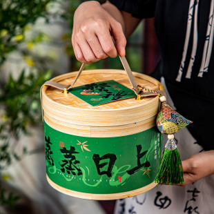 Zongzi Packaging Box 2025 New Dragon Boat Festival Bamboo Pattern Steamer Gift Box Accompanying Gift High-end Portable Gift Box Empty Box