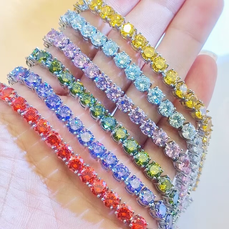 Cross-Border Hot-Selling Simulated 6mm Moissanite Bracelet Hip-Hop Fashion Single-Row Tennis Chain Trendy Brand Men's Zircon Bracelet