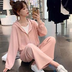 889 # 2025年春秋の女子学生向け、韓国風ゆったりおしゃれなスウェット上下セット、ネットで話題のスポーツウェア
