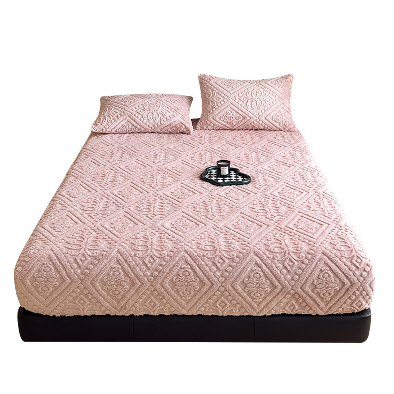 Cama de terciopelo de leche tallada una sola pieza en otoño y invierno calentamiento Simmons colchón cubierta de cubierta de cama de terciopelo de coral grueso cubierta