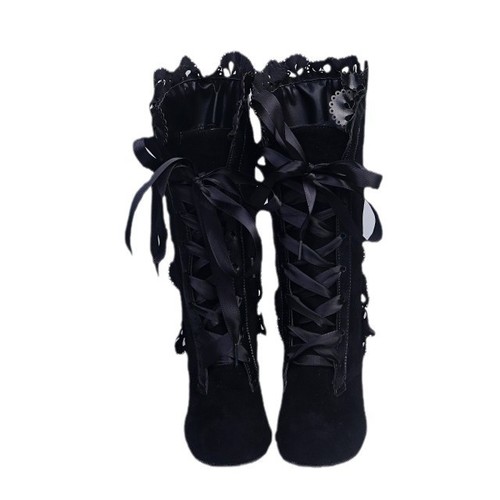 Lace-up Heeled Short Boots, Size 43, Plus Size, European and American Style, Autumn/Winter Single Boots