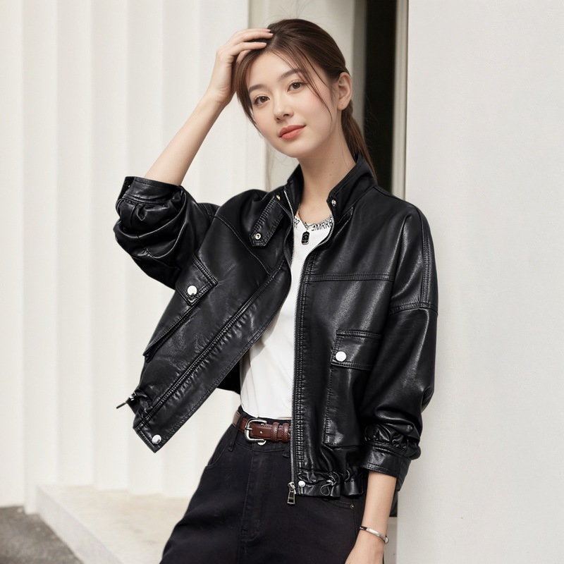 小皮衣外套女春秋2025新款港风小个子短款美式复古休闲PU机车夹克|undefined