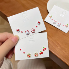 可爱百搭福兔耳钉套装组合中国风设计感蝴蝶结樱桃女新年耳饰