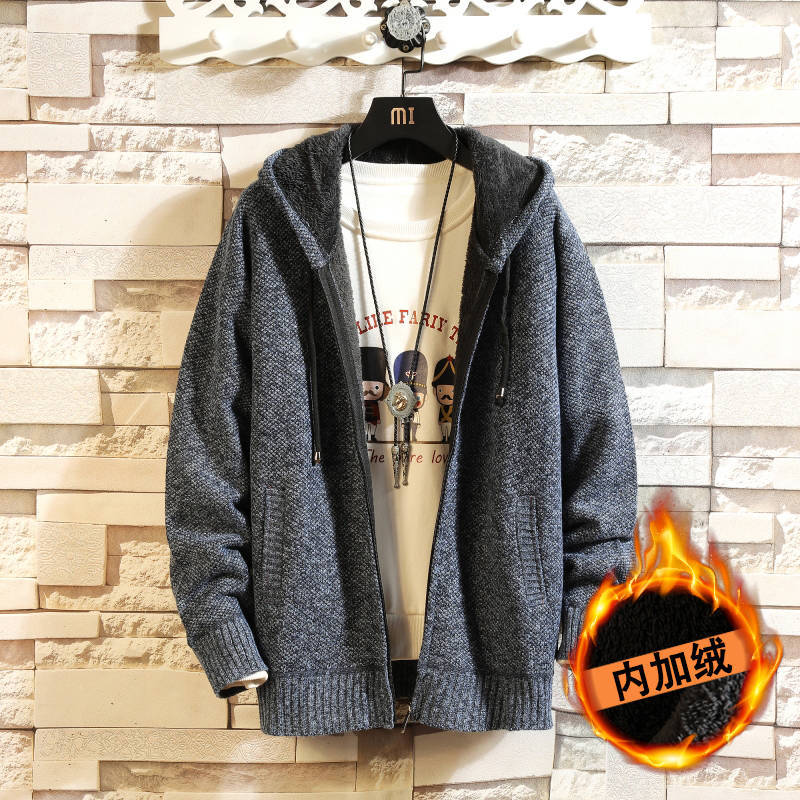 Ropa de otoño e invierno suelta casual manga larga forrado de lana en stock suéter Abrigo con capucha moda Universidad más tamaño moda cardigan