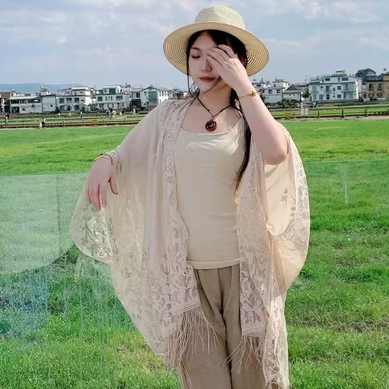 新中式旗袍披肩2025新款外搭清新文艺镂空百搭流苏空调房外套开衫|undefined