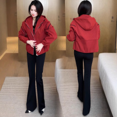连帽短款外套女2025秋季新款洋气显瘦宽松休闲百搭减龄夹克上衣潮