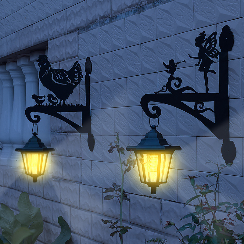 Solar patio exterior pared estante gancho de metal hadas de flores modelado pájaros pared hexágono lámpara personalizada