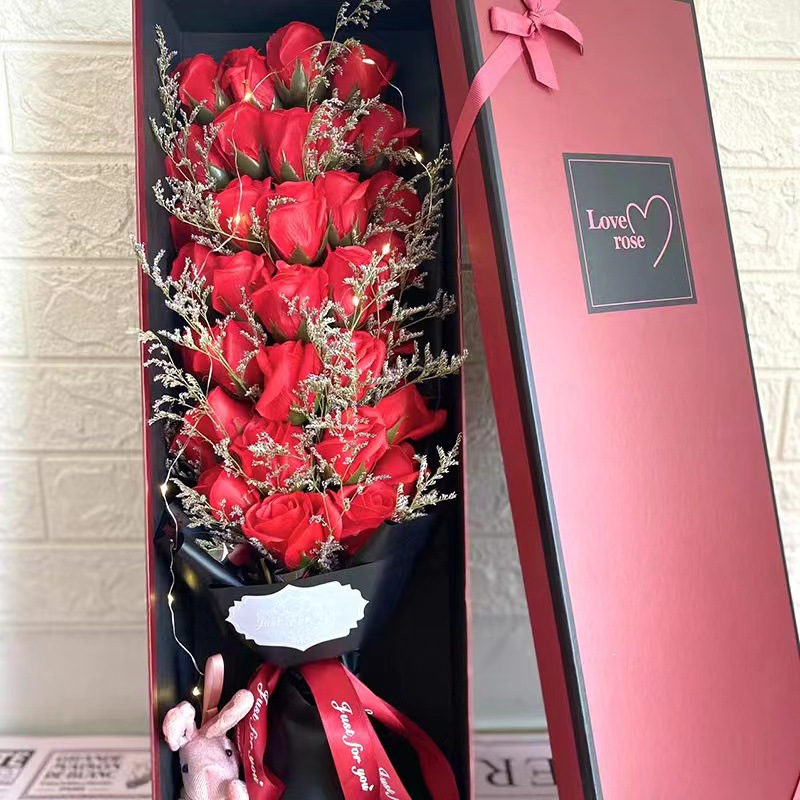 Weihnachtsgeschenke: Rosen-Nelken-Strauß in Geschenkbox, Seifenblume, Valentinstagsgeschenk, Geburtstagsgeschenk, Geschenk für die Freundin, Geschenk für Internet-Prominente_voghion.com