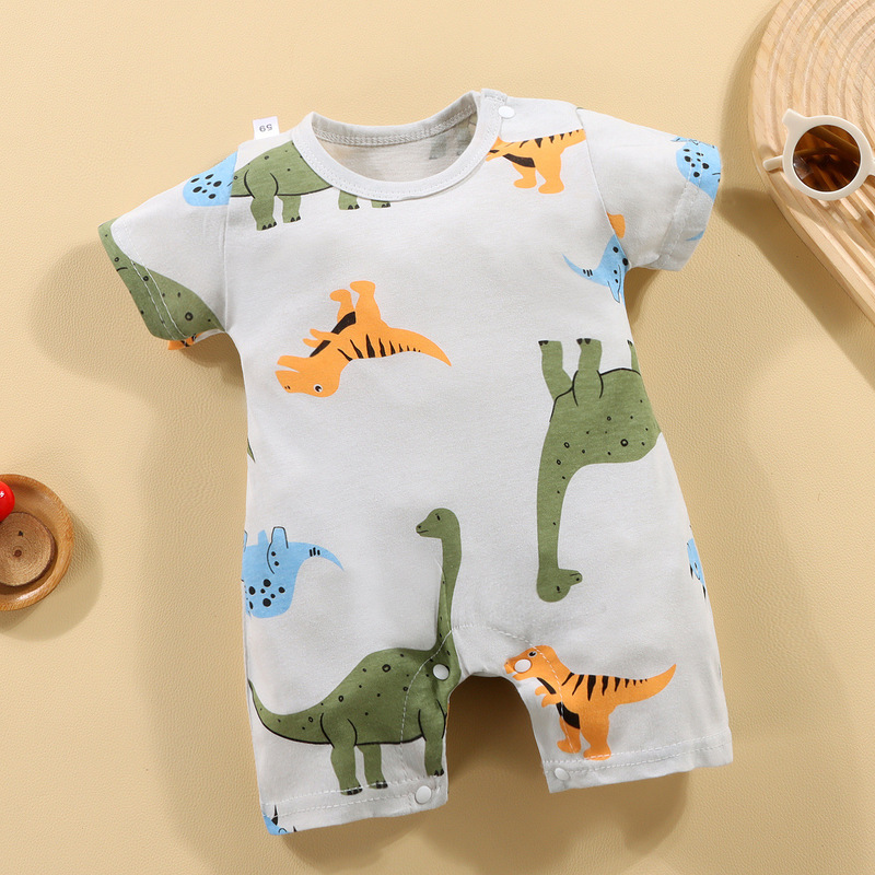 Baby Dinosaur Print Short-Sleeved One-Piece Romper Vietnam Foreign Trade Children's Clothing Wholesale New Summer Baby Romper
