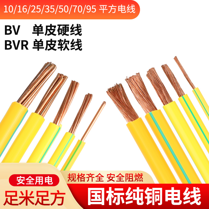黄绿双色接地软铜线BVR1.5/2.5/4/6/10平方多股软线接地线铜芯线