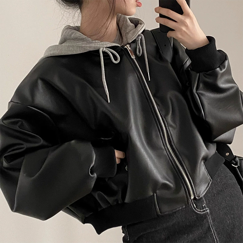西蒙莱纳 Retro universal set with zipper for leisure with hood, loose fit