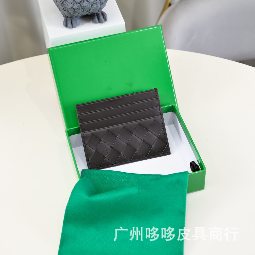 Bottega Veneta Card Case Intrecciato Leather Dark Brown