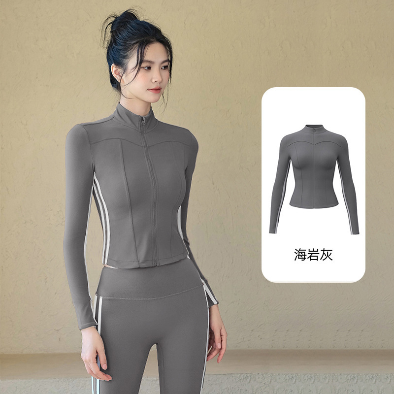 Chaqueta deportiva femenina alta sensación delgada ropa de yoga primavera manga larga ropa de ejercicio chaleco pantalón conjunto image 8