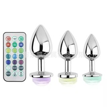 遥控变色炫彩灯金属肛塞后庭男女自慰另类情趣玩具一件代发