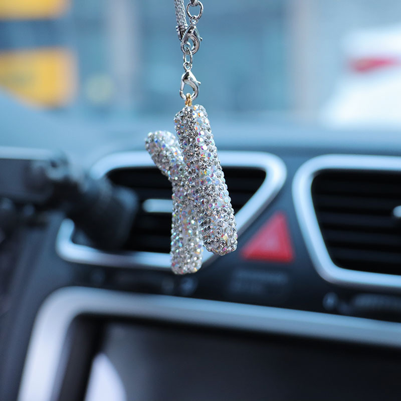 Letter bow clay car interior accessories pendant ladies rhinestone car rearview mirror pendant pendant