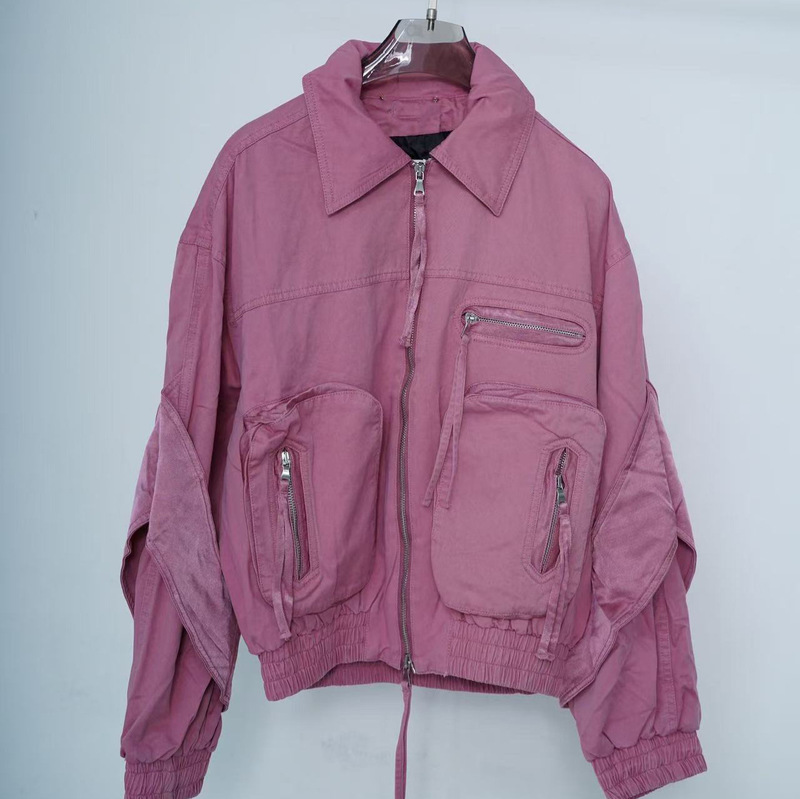 24Fw Authentic Version Bl Forged Surface Patchwork Autumn and Winter Limited Edition Pink Flight Suit Jacket Trendy Workwear Short Style