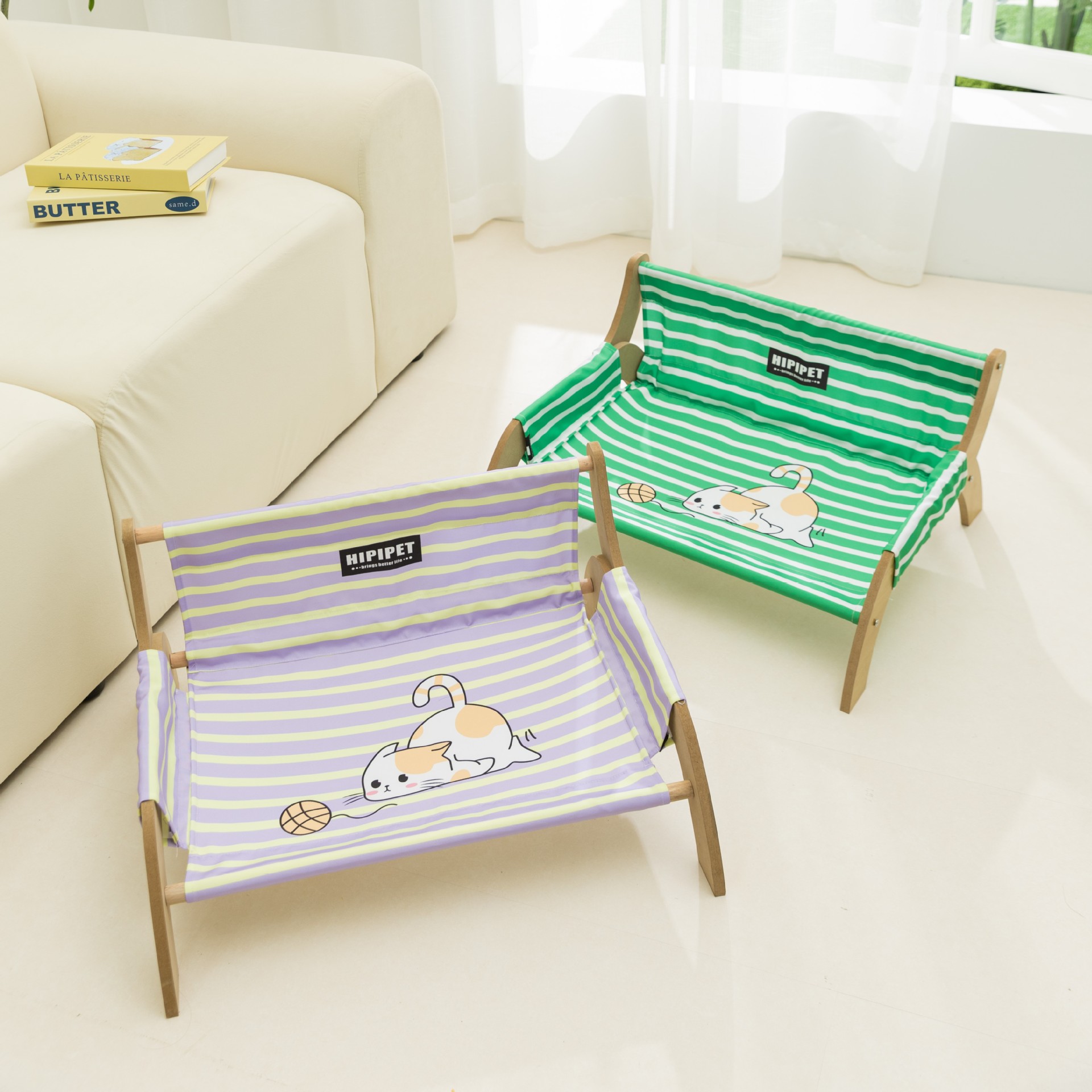 Cama de dibujos animados a rayas persiguiendo la pelota sillón cama para gatos cama para perros cama para perros pequeños que osos cama respaldo transpirable de verano mascotas perros y gatos