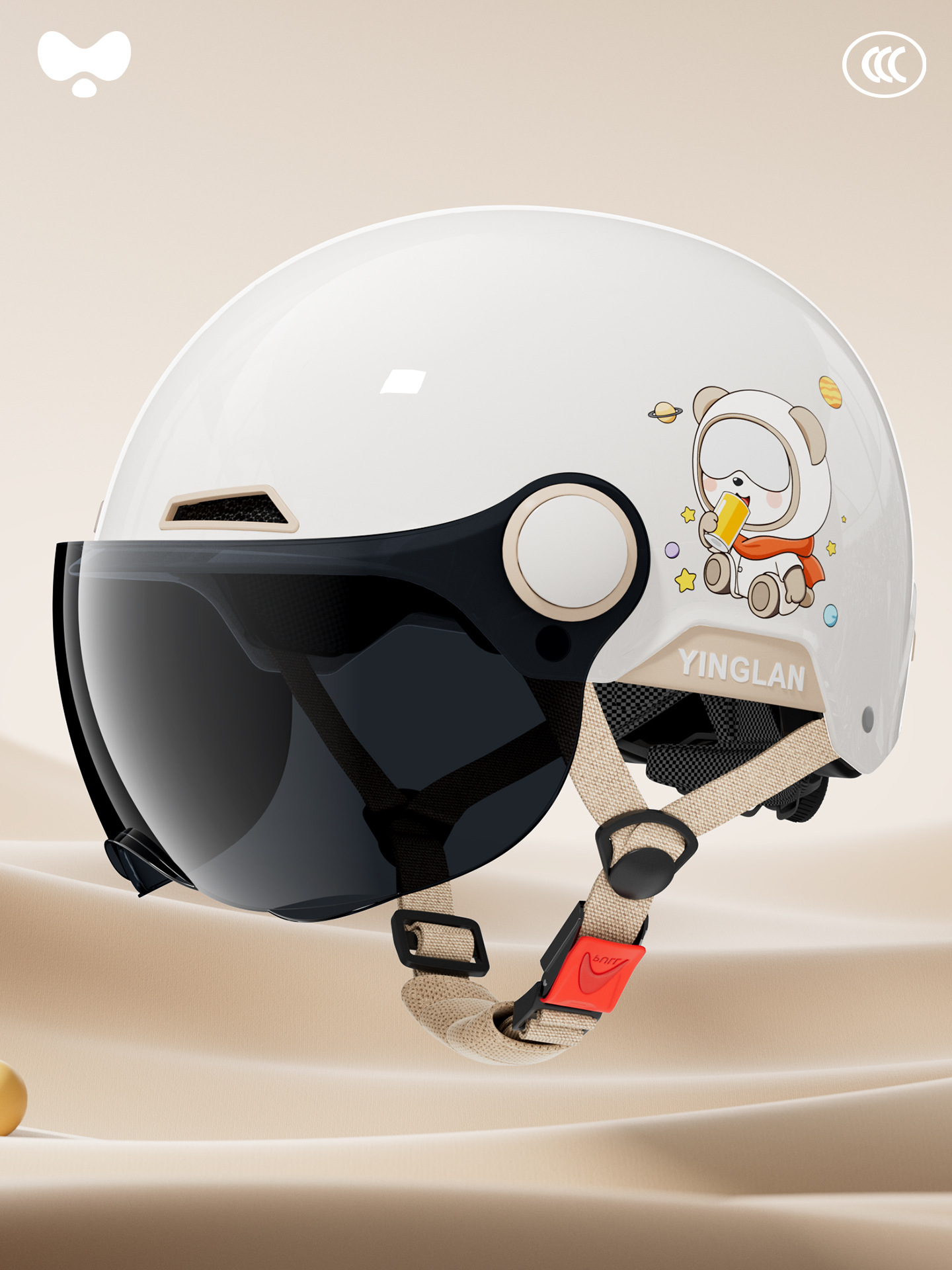 Motosiklet kaskı (dəbilqə) | Universal Helmet Electric Car - 3c-space-bear-sunscreen-short-mirror-class-a-new-national-standard-one-size