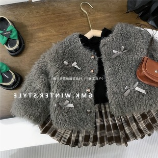 Girls' Quilted Woolen Sweater Jacket Autumn and Winter New Kidsren's Thickeneded Top Winter Baby Cotton Clothing Imitation Fur Export