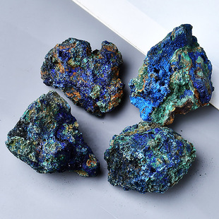 天然孔雀石蓝铜矿共生体蓝色水晶原石两种颜色奇石标本装饰品-阿里巴巴