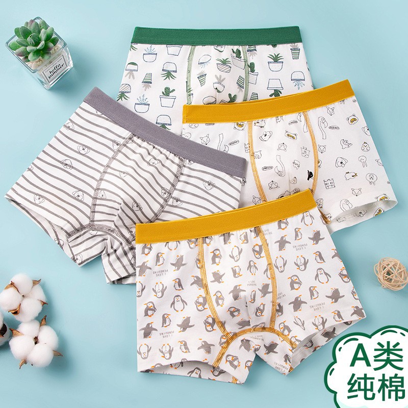 Children's Underwear, Boys' Pure Cotton Boxer Briefs, Boys, Middle and Large Kidsren, Teenagers, Boys' Boxer Shorts, Category a Wholesale