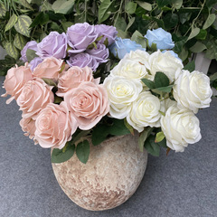 9頭の中のバラの結婚式の花園の配置の置物の室内の客間の装飾のシミュレーションの花の写真撮影の道具の造花