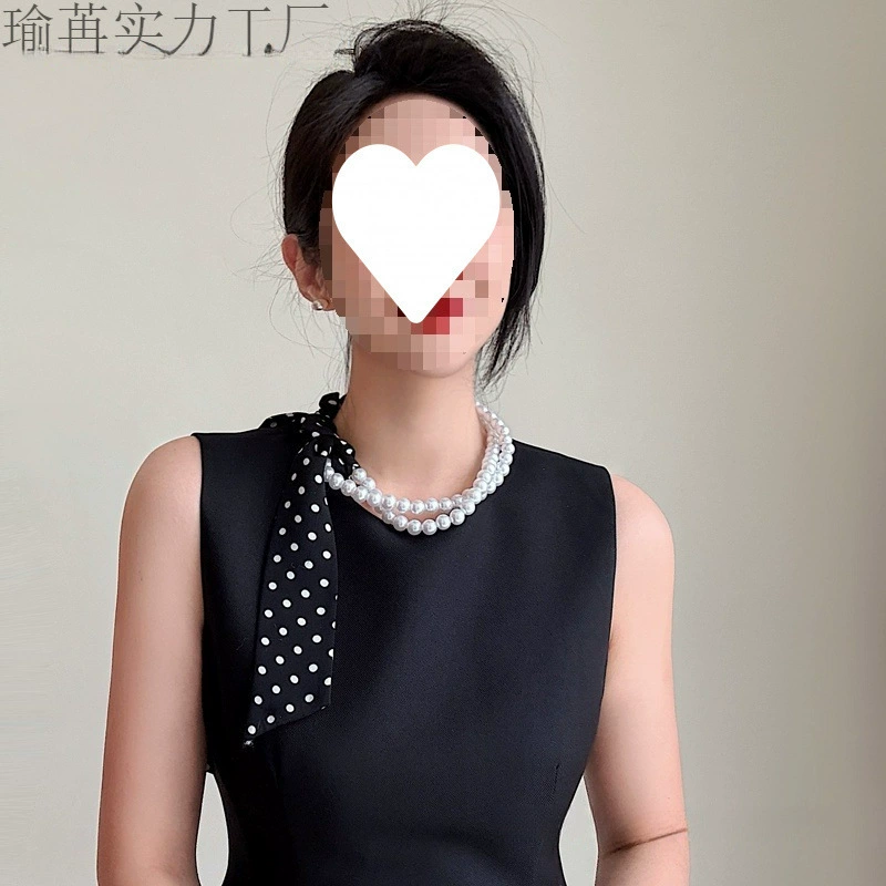 Цепочка на ключицу, плавающий шарф, жемчужное ожерелье, стильный женский длинный шелковый шарф, универсальный тонкий весенне-летний шарф в стиле ретро, ​​бесплатная доставка