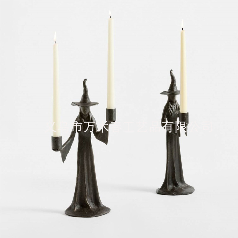跨境新款Handmade Black Witch Statue 女巫雕像万圣节树脂烛台|undefined