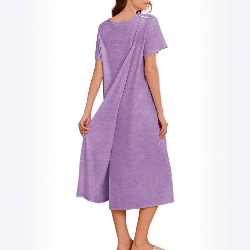 2025 Amazon European and American Women's Short-sleeved dress Crewneck Knitted Back Cardigan Summer Home Clothes Pajamas