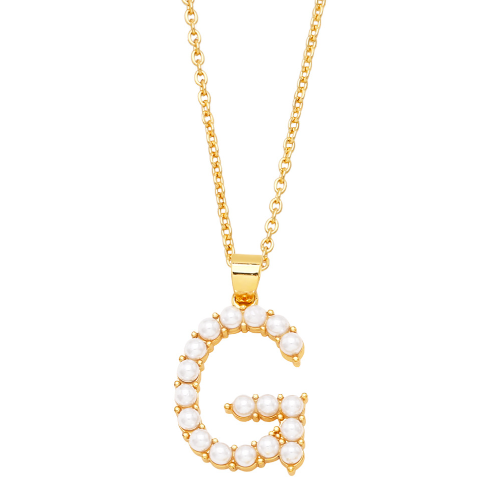 11g Weight 18K Gold Plated Plating Material Pendant Necklace Classification Fashion Letter Imitation Pearl Copper Plating Pendant Necklace 1 Piece