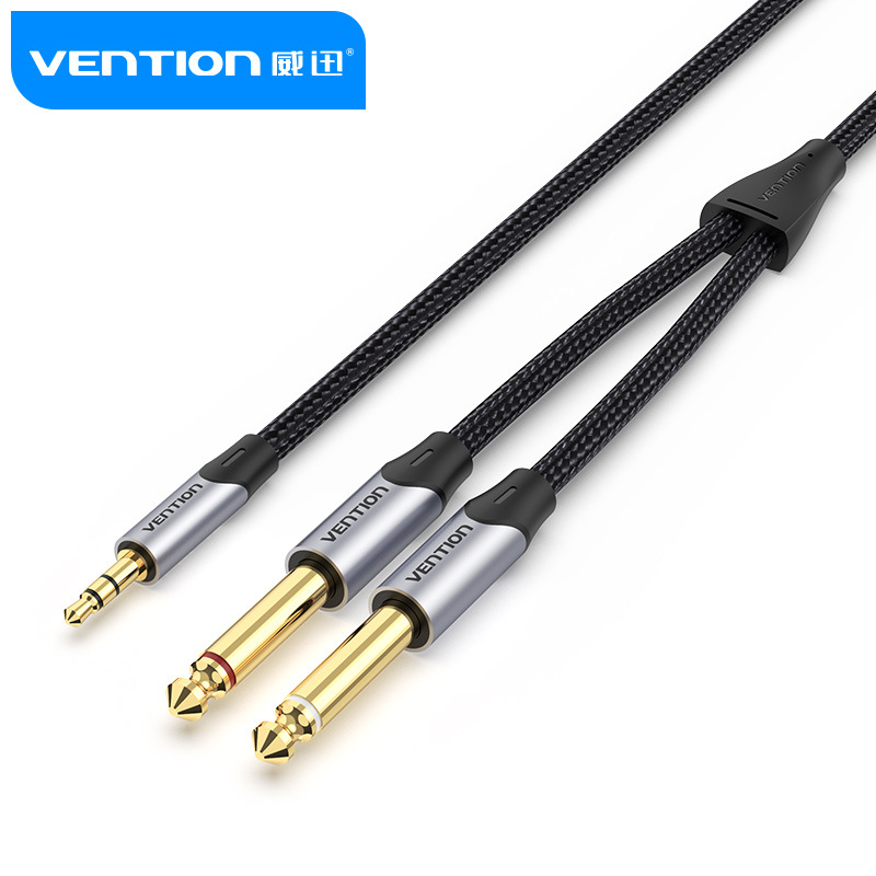 厂家直供威迅BAR系列3.5mm公转双6.5mm公音频线棉网铝合金款灰色