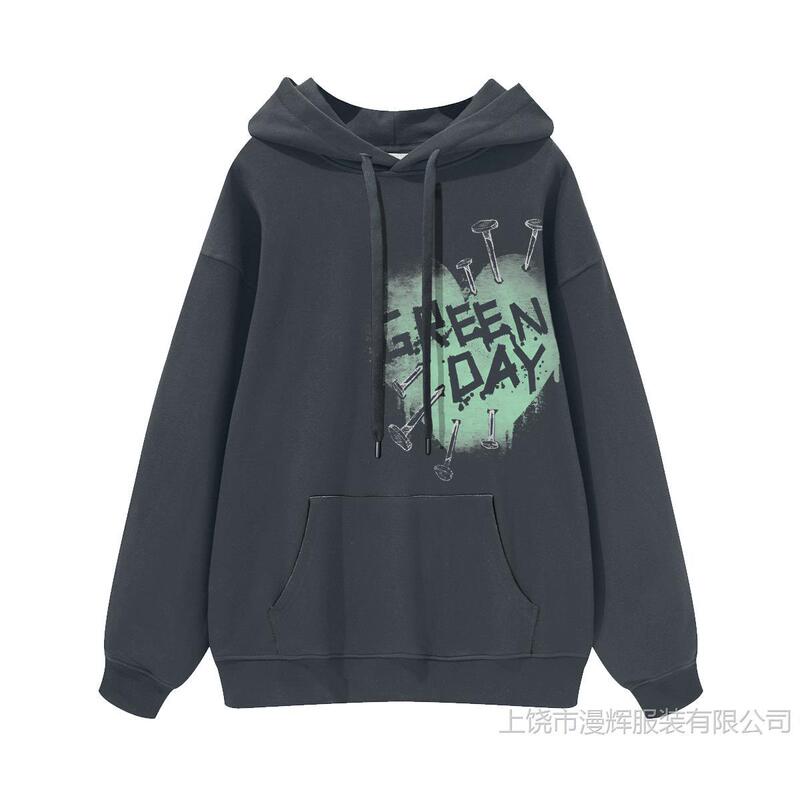 Green Day Rock Band Digital Direct Injection American Retro vtg Old Loose Hooded Sweatshirt
