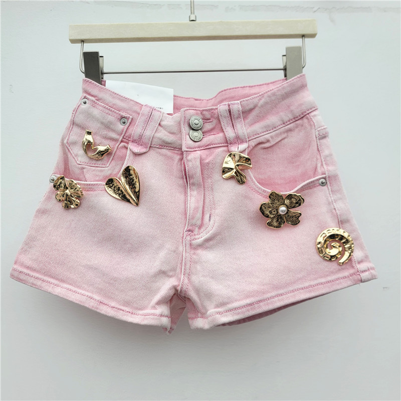 Pantalones Cortos de Mezclilla Elásticos con Hebilla Metálica para Mujer
