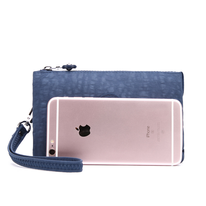 Bolsa de mano de nylon multicapa de gran capacidad a prueba de derrames de agua de mujer simple de moda larga cremallera cambio pasaporte bolso móvil