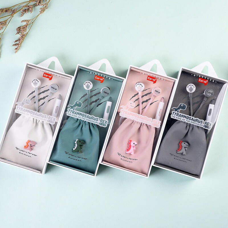 New little dinosaur in-ear delivery storage bag with microphone creative cute girl mobile phone universal headset E179