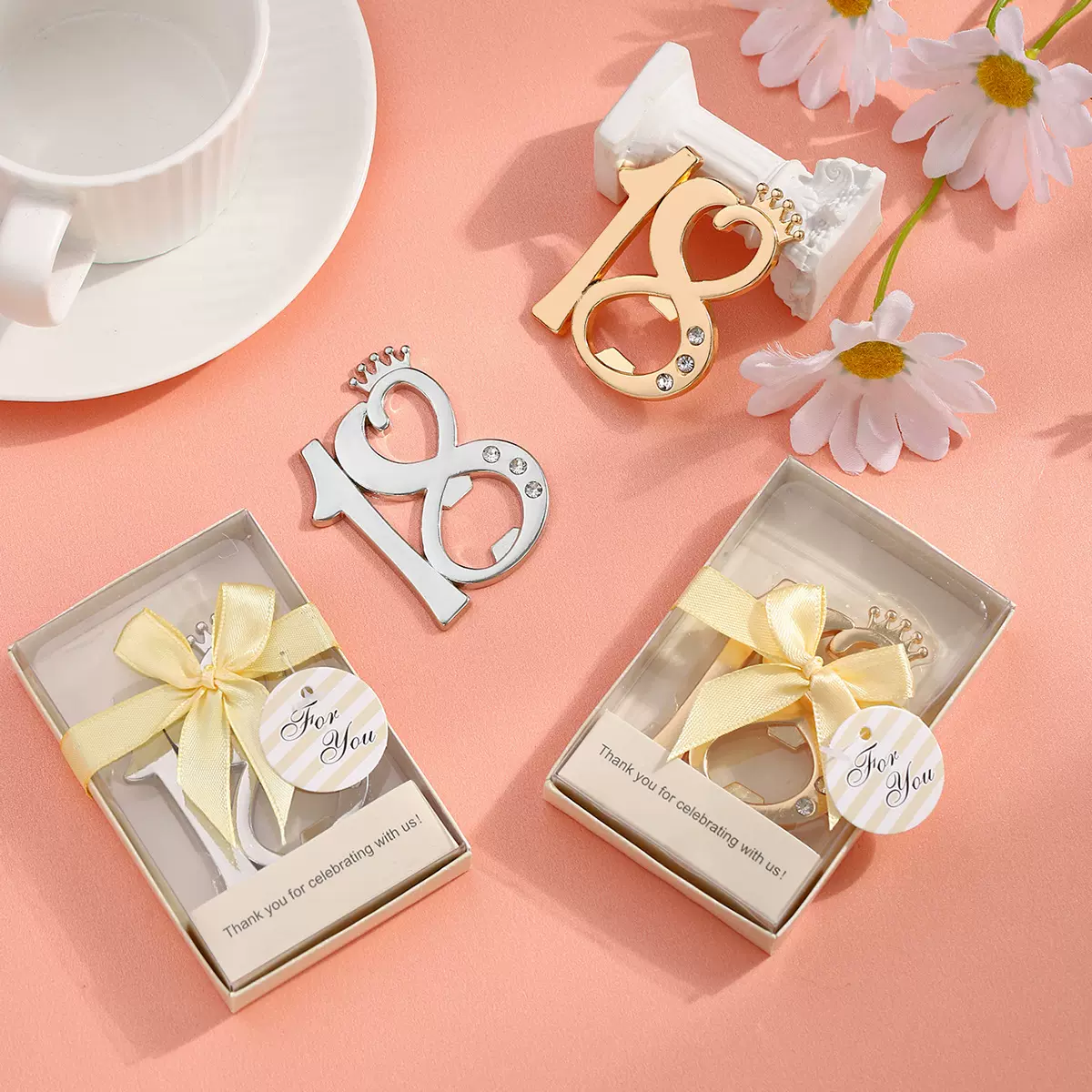 跨境创意皇冠数字18开瓶器婚礼派对生日聚会小礼品锌合金啤酒起子