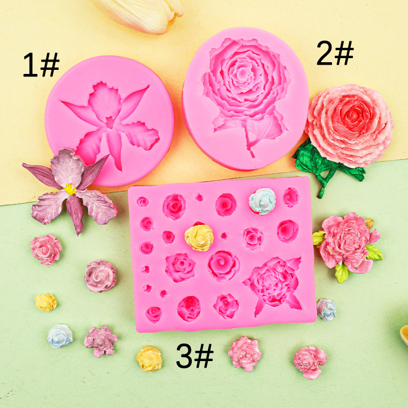 Grande y pequeño Rosa forma fondant pastel molde chocolate fondant pastel decoración epoxi arcilla decorativa Silicona