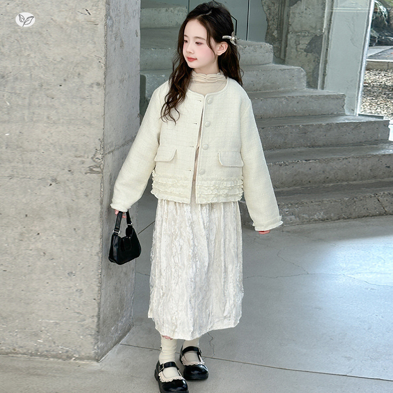 女童2025年秋季新款蕾丝花边小香风外套女孩甜美单排扣小西服上衣|undefined