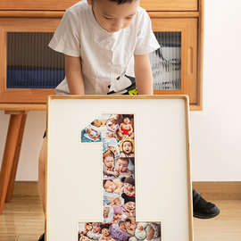 T1FI一周年纪念相框DIY宝宝周岁礼物儿童成长记录实木画框定 制洗
