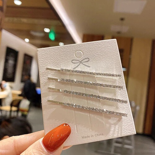 Jin Zhini's same style ins shiny rhinestone hairpin top clip bangs hairpin hairpin one-word clip simple side clip hair accessory