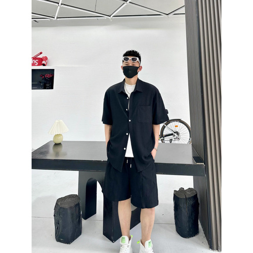 Korean Route Japanese Men's Casual Retro Solid Color Pocket Short Sleeve Shirt Men Spring and Summer Loose Trendy Work Shirt Outerwear
