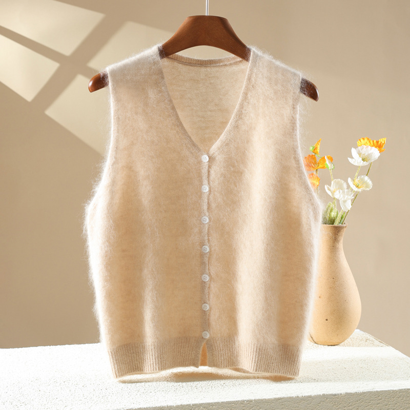 Women's Brushed Knit Vest Cardigan, New Autumn/Winter Cashmere Wool V-Neck Solid Color Sleeveless Layered Vest Women's Brushed Knit Vest Cardigan, New Autumn/Winter Cashmere Wool V-Neck Solid Color Sleeveless Layered Vest