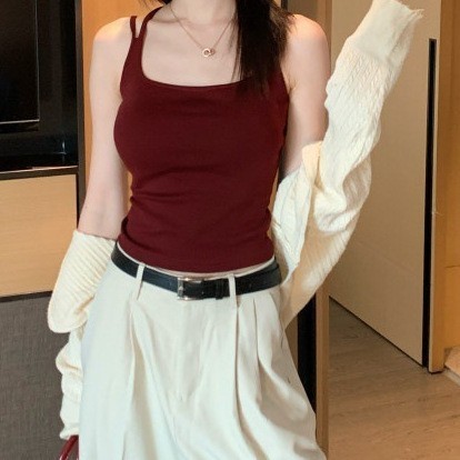 背心女美背交叉吊带辣妹新款外穿带胸垫内搭显瘦打底上衣夏季|undefined