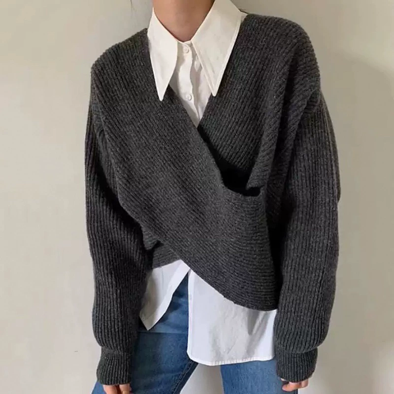 Autumn design knitted sweater, cross design, oversize
